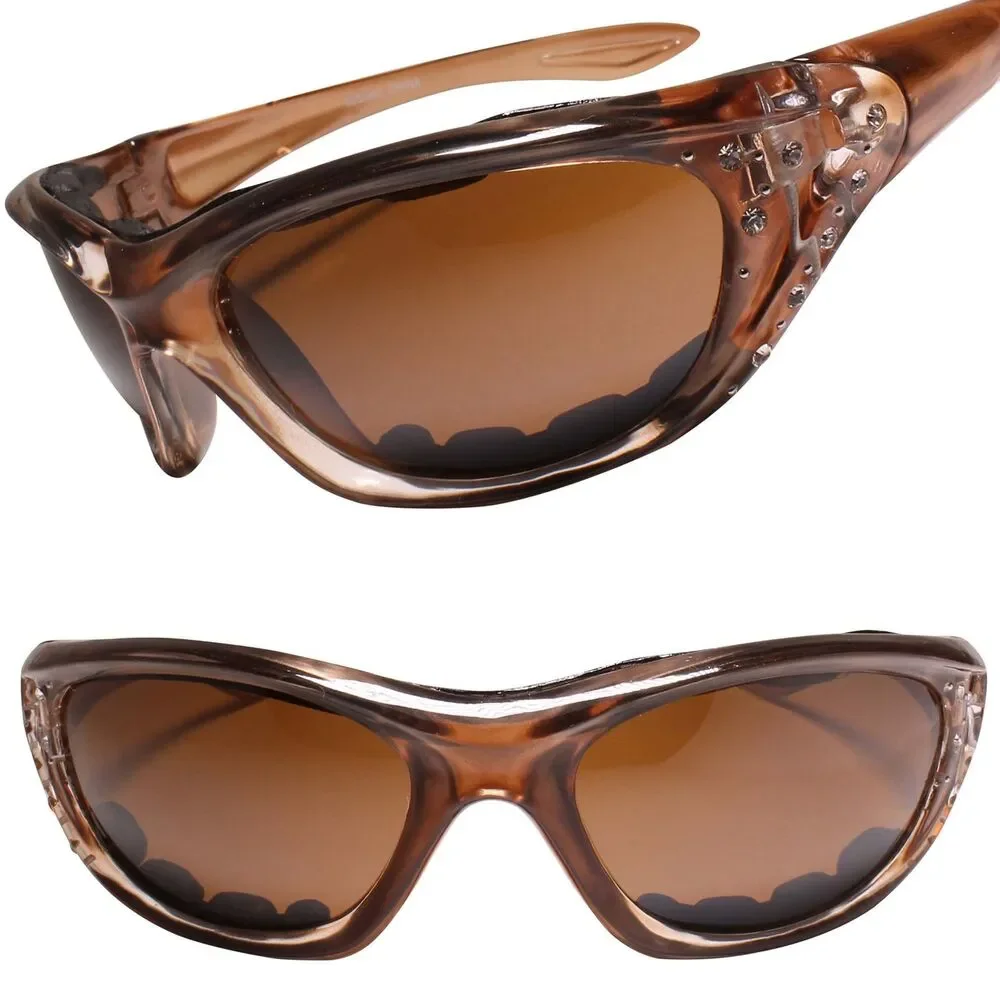 Fashion Rhinestone Motorcycle Foam Padded Brown Womens Biker Sunglasses